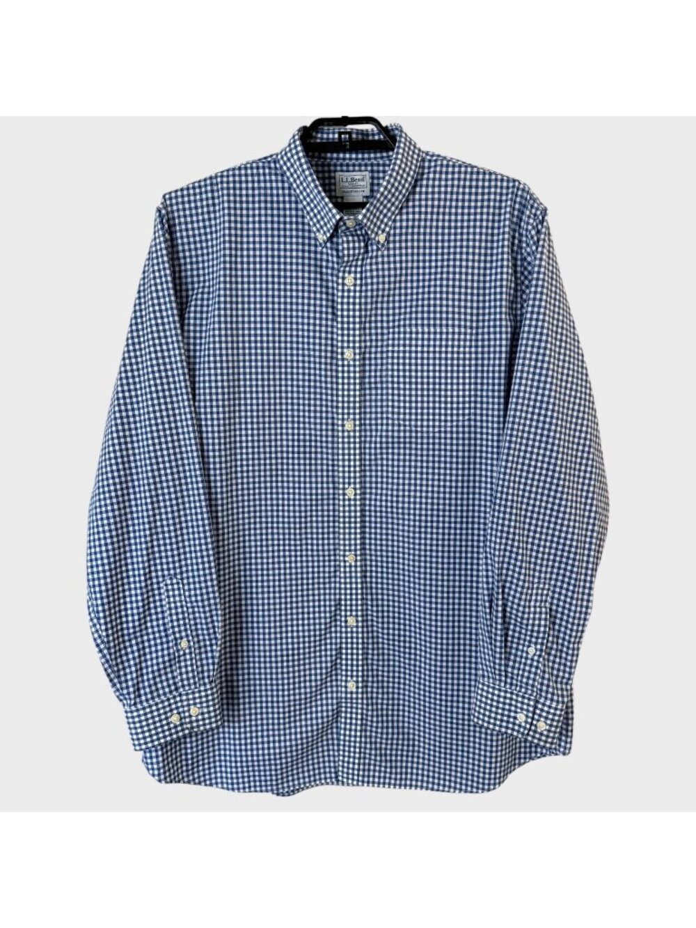 LL Bean Kennebunk Sport Shirt Blue Men's XLT Gingham Plaid Button-Up 100% Cotton
